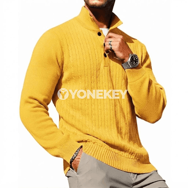 Erkekler üçin ýyly polosaly örme switer, uzyn ýeňli, güýz-gyş modeli