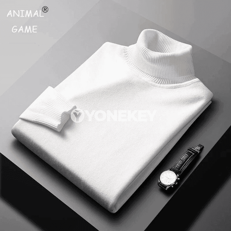 Erkekler üçin ýyly turtleneck sviter, tekiz reňkli uzyn ýeňli