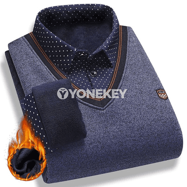 Erkekler üçin ýyly fleece pulower, ýalan iki bölek köýnek görnüşli