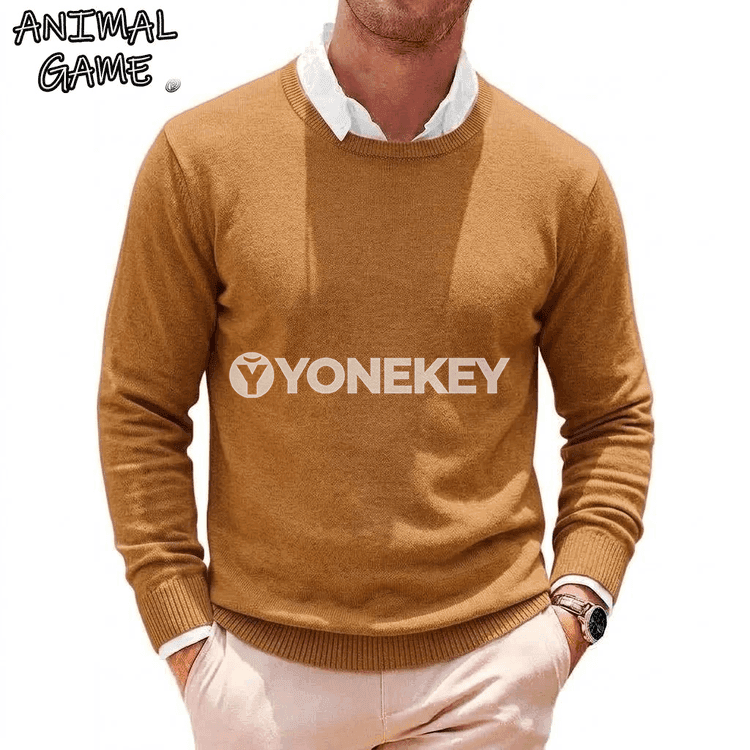 Erkekler üçin ýumşak trikotaž switer, tegelek boýun, günlük stil