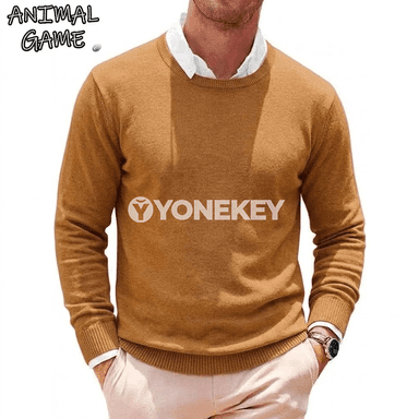 Erkekler üçin ýumşak trikotaž switer, tegelek boýun, günlük stil
