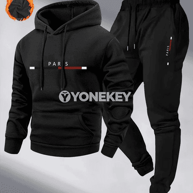 Erkekler üçin ýyly kapýuşonly gyş sport kostýumy, giň biçimli