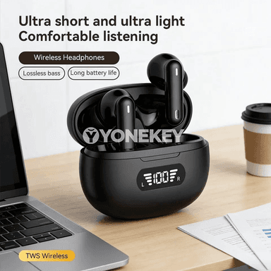 Simsiz Bluetooth naushnik TWS, displeýli, uzyn batareýaly, sport üçin
