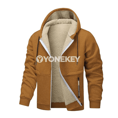 Erkekler üçin ýyly kapüşonly fleesli hoodie, fermuarly, gyş üçin