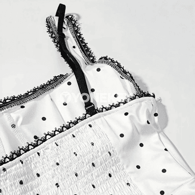 Zenanlar üçin ýazky ýeňsiz polka nokatly bodi, ýönekeý stil