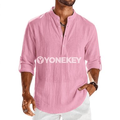 Erkekler üçin ýeňil henley köýnek, pagtaly-kendirli, uzyn ýeňli