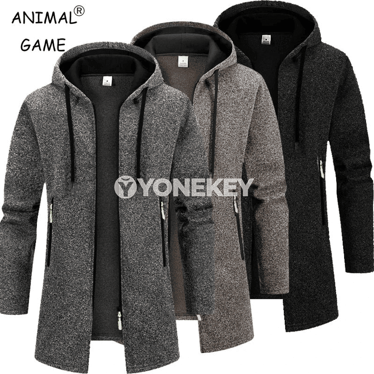 Erkekler üçin ýyly kapýuşonly hudi, güýz-gyz üçin uzyn ýeňli jaket