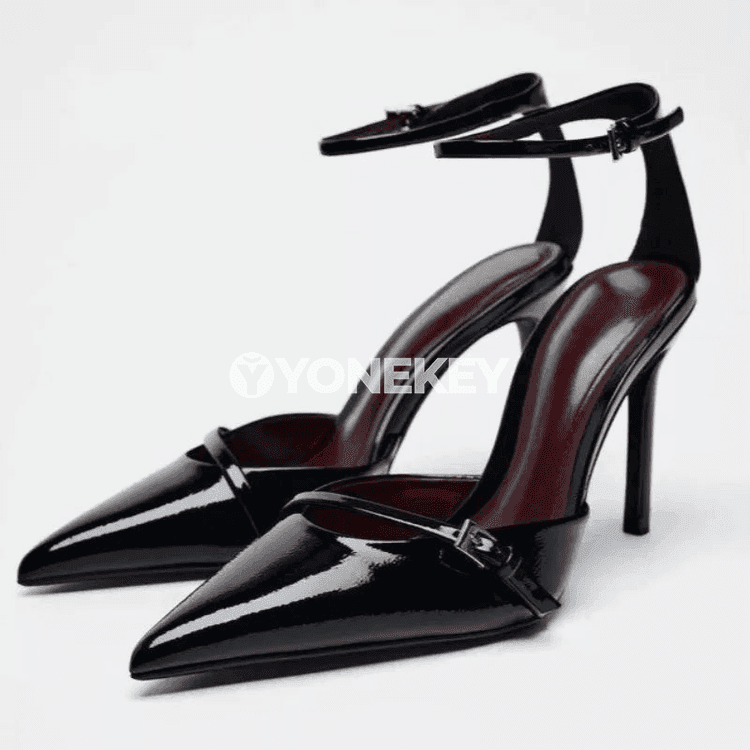 Açyk burnakly ýokary ökjeli aýal sandal, metal tokaly