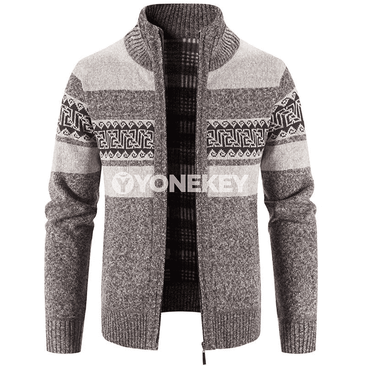 Erkekler üçin gyş-güýz cardigan, dik ýaka, ýyly we rahat