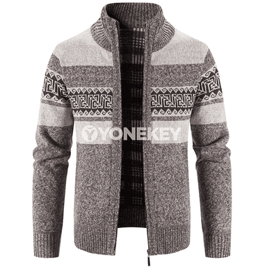 Erkekler üçin gyş-güýz cardigan, dik ýaka, ýyly we rahat