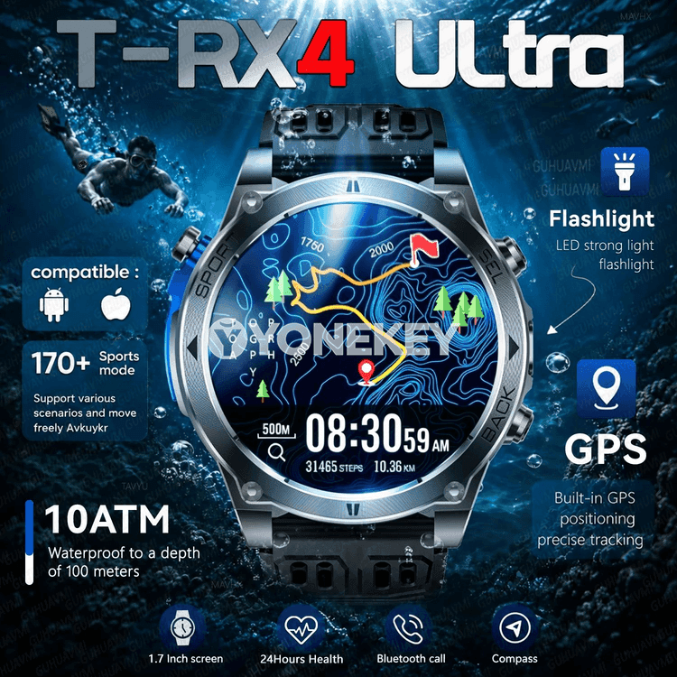 GUHUAVMI M70 GPS akylly sagat, 10ATM suw geçirmeýän, 1.7" AMOLED