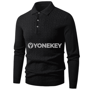 Erkekler üçin ýyly polo switer, V boýun, düwmeli, gündelik