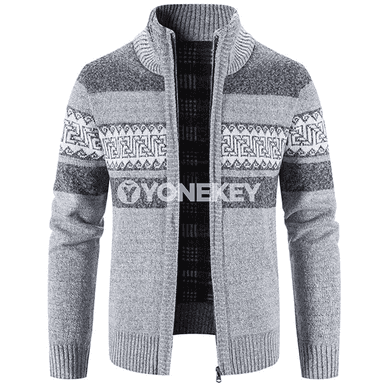 Erkekler üçin gyş-güýz cardigan, dik ýaka, ýyly we rahat