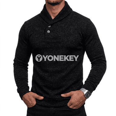 Erkekler üçin ýyly boýunly trikotaž sweatshirt, güýz-gyş üçin