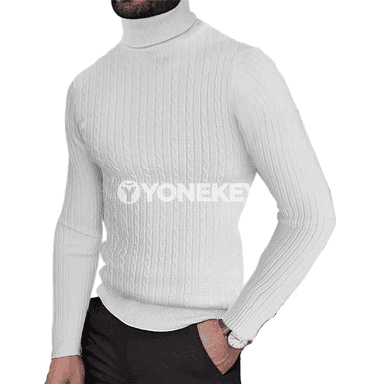 Erkekler üçin ýyly turtleneck triko switer, güýz-gyş üçin