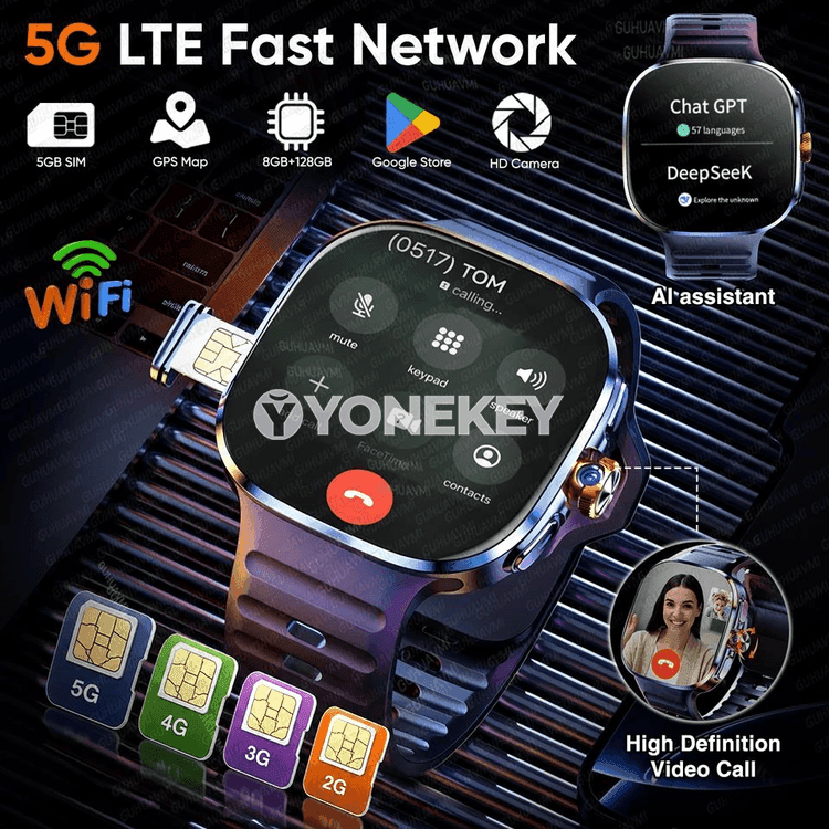 2.4" AMOLED ekranly 4G/5G akylly sagat, kamera we SIM kartaly