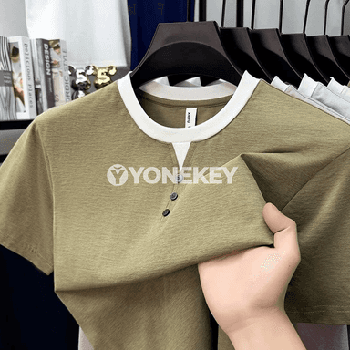 Erkekler üçin gündelik ýeňil Henley futbolka, dem alýan, rahatly