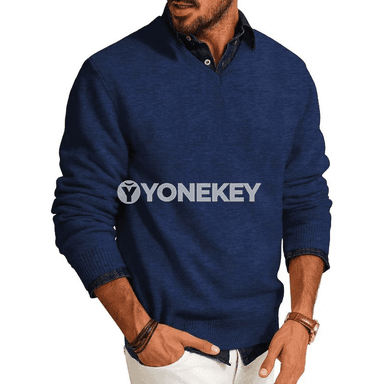 Erkekler üçin V boýun ýeňil switer, güýz-gyş üçin amatly model