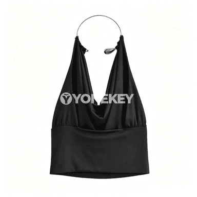 Zenanlar üçin slim fit metal halkaly ýeňsiz top, V boýun