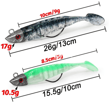 3 sany ýumşak balyk tutyş emeli, metal jig başly, 10cm / 13cm