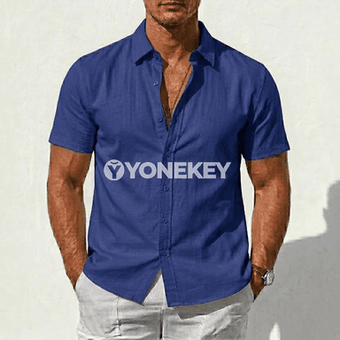 Erkekler üçin pagta-linen ýeňil köýnek, ýaz-tomus gündelik stil