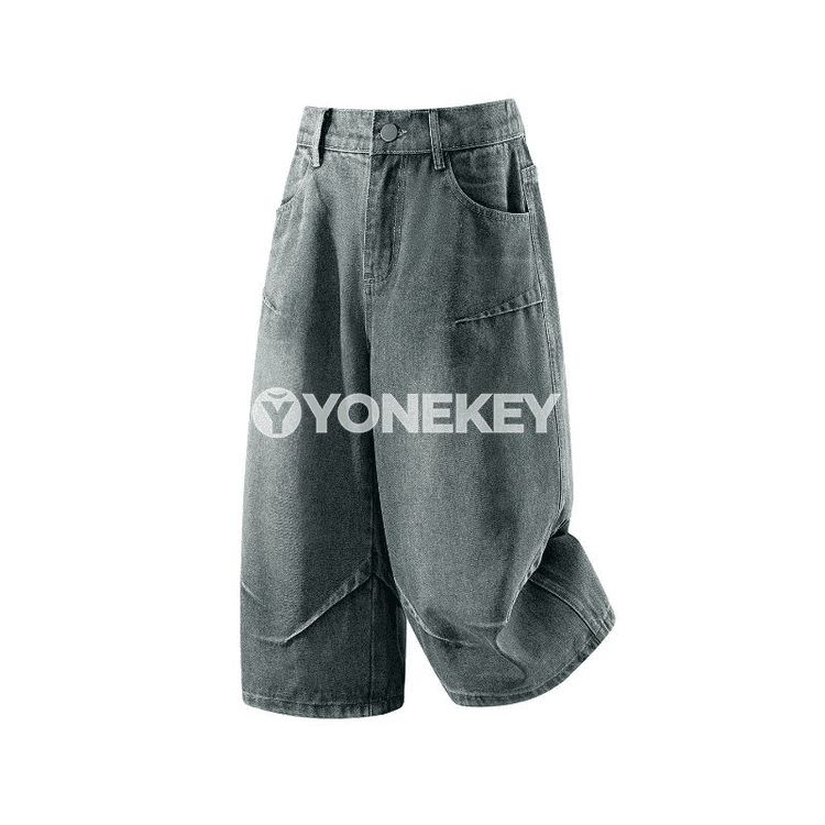 Erkekler üçin vintage denim giň balak-şortik, tomusky rahat stil