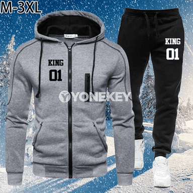 Erkekler üçin güýz-gyzylgy döwri sport kostýumy, kapüşonly 2 bölek toplum