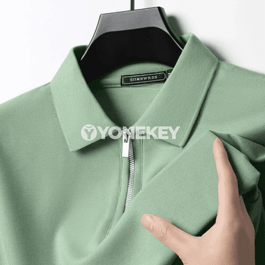 Erkekler üçin ýeňil, dem alýan polo köýnek, fermuarly tomus futbolka