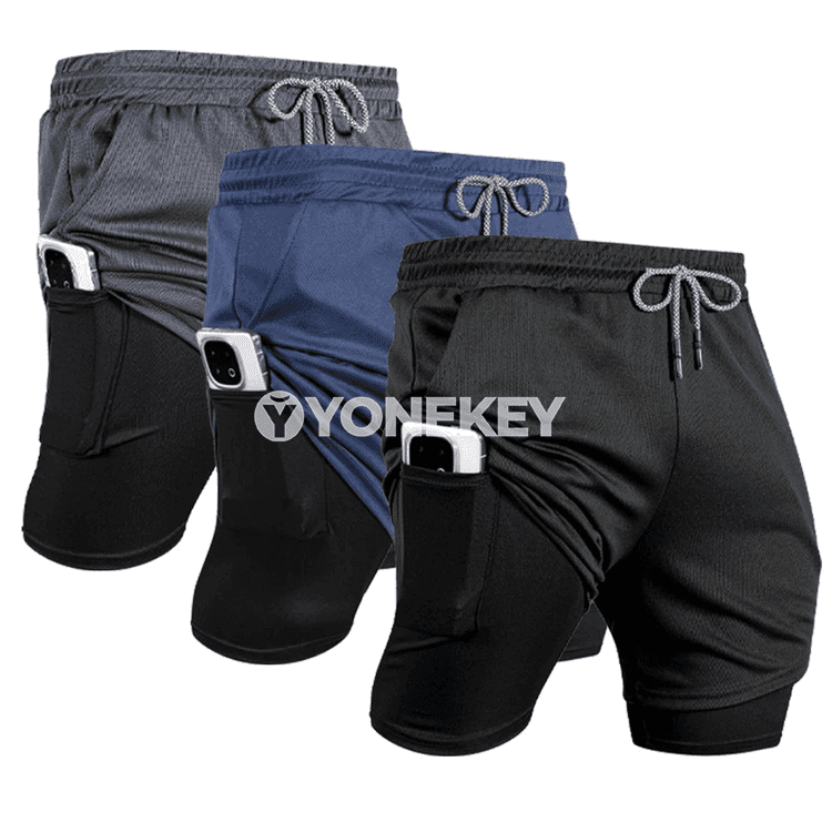 Erkekler üçin sport şortlary, ýeňil we çalt guradýan 2 in 1 model