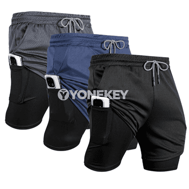 Erkekler üçin sport şortlary, ýeňil we çalt guradýan 2 in 1 model