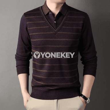 Erkekler üçin polo boýunly ýyly fleece switer, zolakly