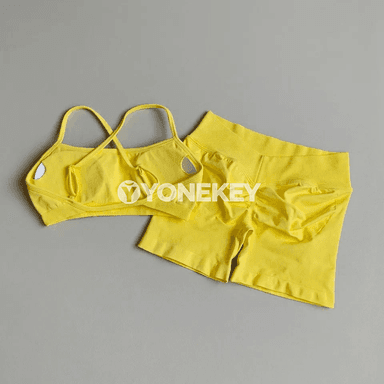 Aýalalar üçin tikinsiz ýoga kostýumy, sport bra we şortik toplumy