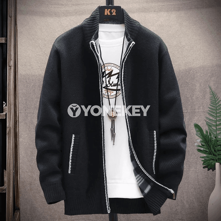 Erkekler üçin ýyly trikotaž fliş kardigan — güýz-gyş, slim fit