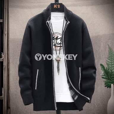 Erkekler üçin ýyly trikotaž fliş kardigan — güýz-gyş, slim fit
