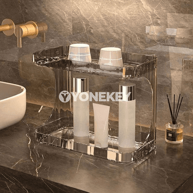 Banyo üçin 2 gatly ammar polka, kosmetika we aksesuarlar üçin goýulýan rack