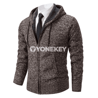 Erkekler üçin kapşonly ýyly kardigan switer, güýz-gyş