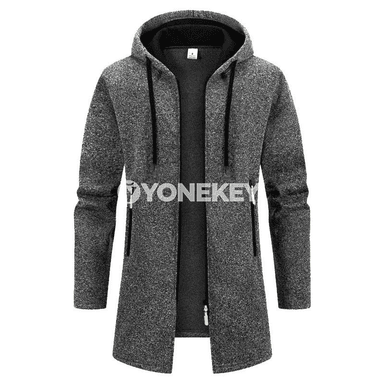Erkekler üçin ýyly kapýuşonli zipli sport äyin, gyşlyk fleece