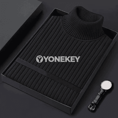 Erkekler üçin zolakly ýyly poliver, boýuntakly, güýz-gyş üçin