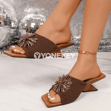 Zenanlar üçin rhinestone gülli açyk barmakly ýaz şypbyklary