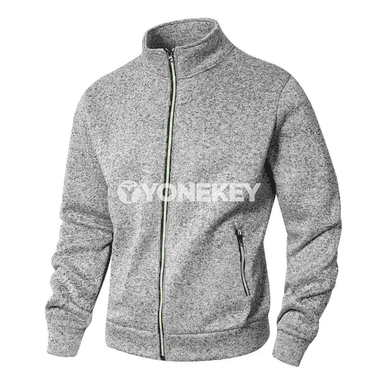 Erkekler üçin stend boýunly fermuarly ýeňil switer-jaket