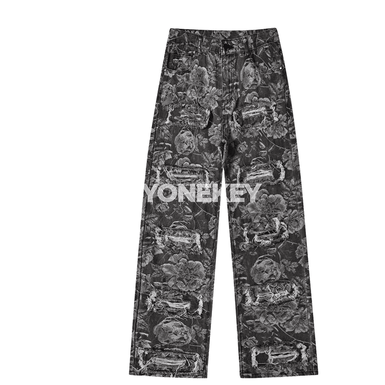 Erkekler üçin giň paçaly giň jean jalbar, ýaşlar üçin gündelik stil