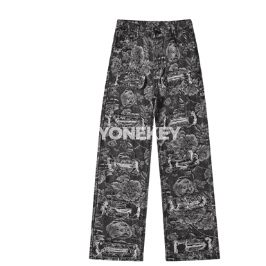 Erkekler üçin giň paçaly giň jean jalbar, ýaşlar üçin gündelik stil