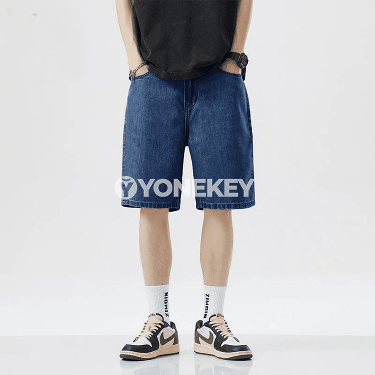 Erkekler üçin ýazky denim şort-jinsiler, dar kesim, gök