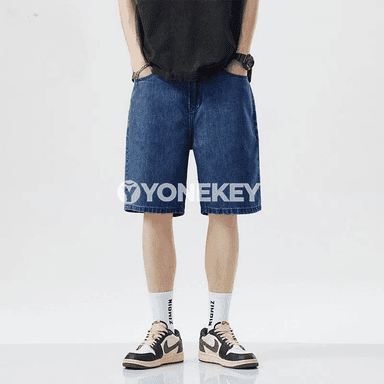 Erkekler üçin ýazky denim şort-jinsiler, dar kesim, gök
