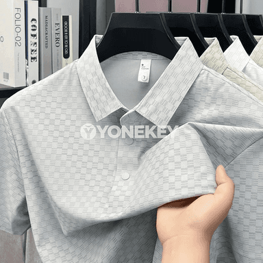 Erkekler üçin jacquard polo futbolka, ýeňil, dem alýan, ýazky-güýzki