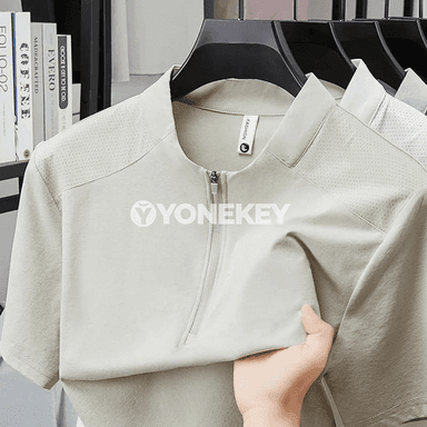 Erkekler üçin ýeňil dem alýan ýarym zip polo köýnek, tomuslyk