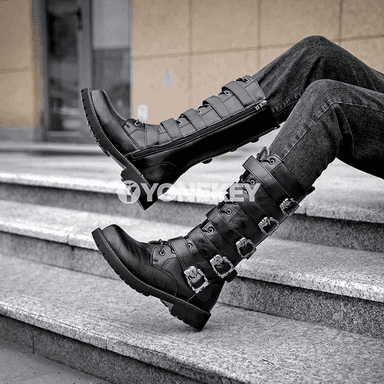 Erkekler üçin punk platforma ädikleri, deri, orta boýun