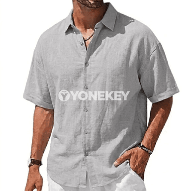 Erkekler üçin ýeňil ýaz köýnegi, gysga ýeňli, dem alýan