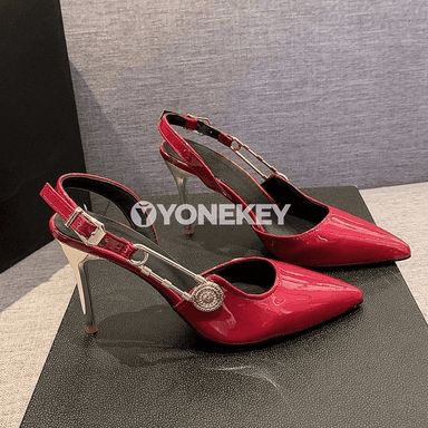 Metal tokaly, aýallar üçin stiletto sandallar, uçly burun
