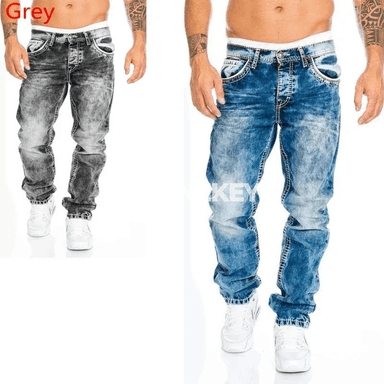 Erkekler üçin göni kesimli jeans, streçli, gündelik we iş üçin